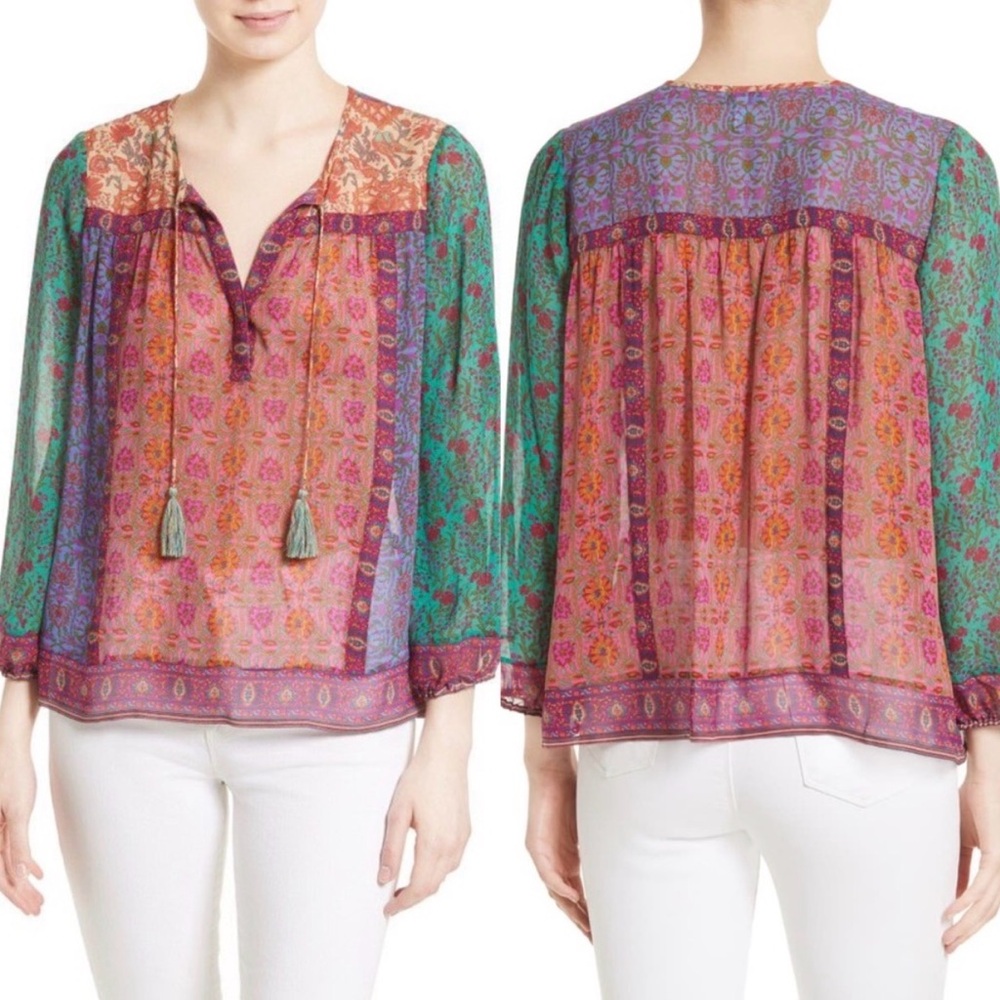 Joie Katja Silk Sheer Paisley Lloral Boho Blouse